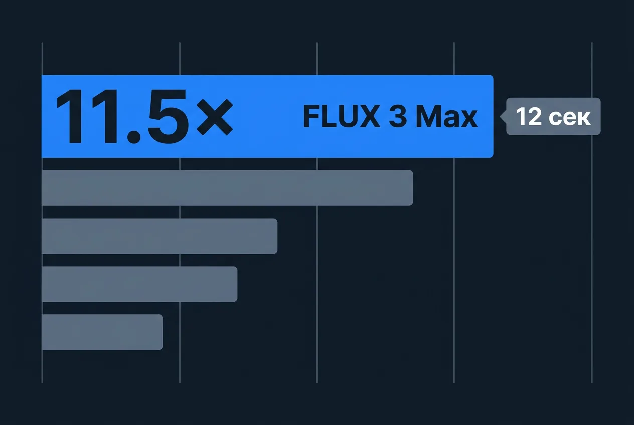 Инфографика сравнения скорости генерации видео моделью FLUX 3 Max
