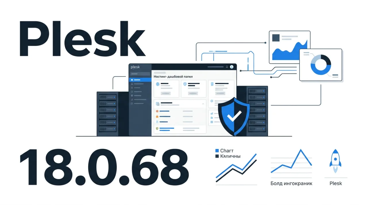 Векторная иллюстрация обновления панели Plesk Obsidian 18.0.68 для веб-хостинга и серверов