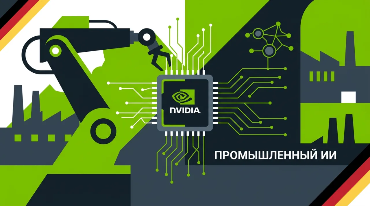 Векторная иллюстрация партнерства NVIDIA и Германии по запуску промышленных моделей искусственного интеллекта
