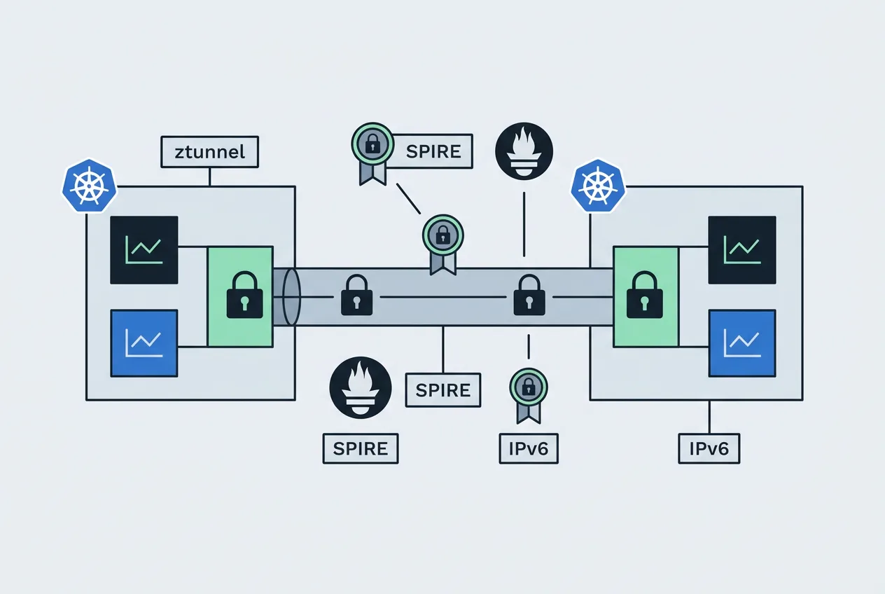 Инфографика бессайдкарной архитектуры ztunnel и шифрования трафика между узлами в Cilium 1.20