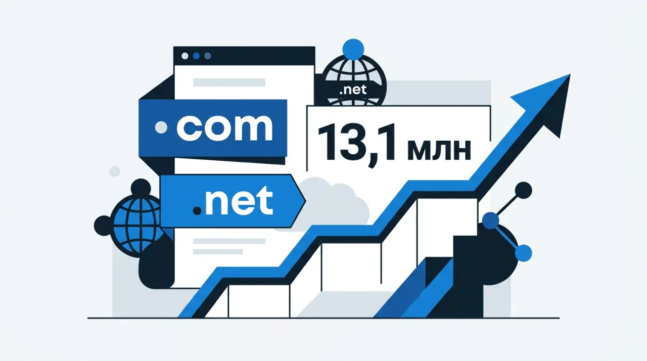 Векторная инфографика Verisign с рекордными 13,1 млн регистраций доменов .com и .net
