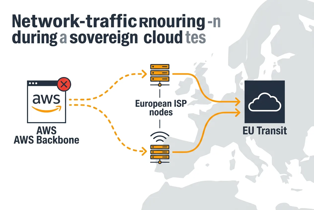 Схема отключения европейского суверенного облака от глобальной сети AWS и перенаправления трафика.