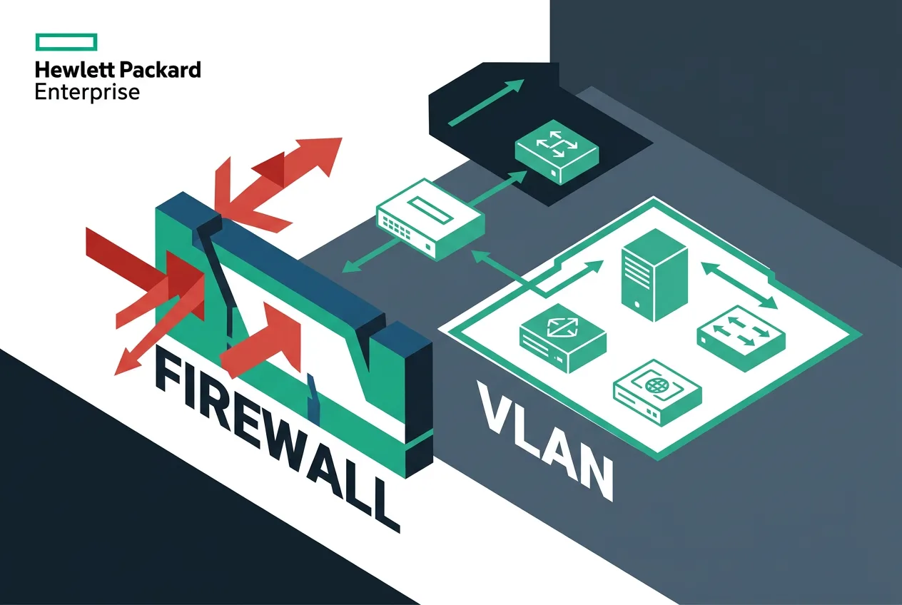 Инфографика защиты интерфейсов HPE ArubaOS через межсетевой экран и VLAN