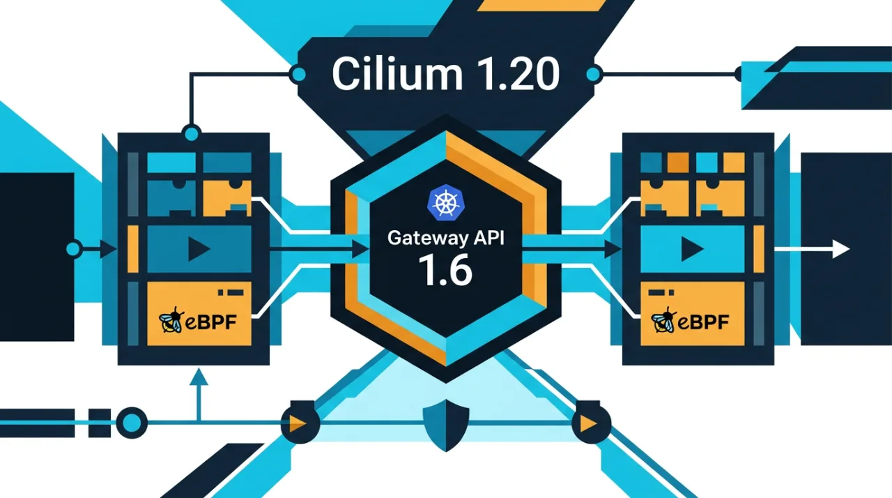 Векторная иллюстрация релиза Cilium 1.20 с поддержкой Kubernetes Gateway API 1.6 и плагинов eBPF