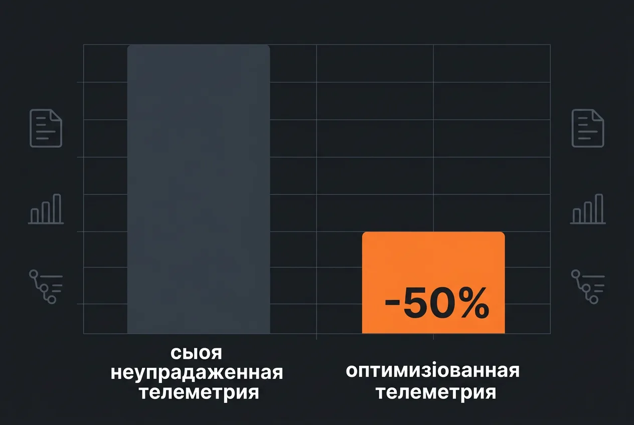 Инфографика сокращения объема метрик и логов в Grafana Cloud на 50%.