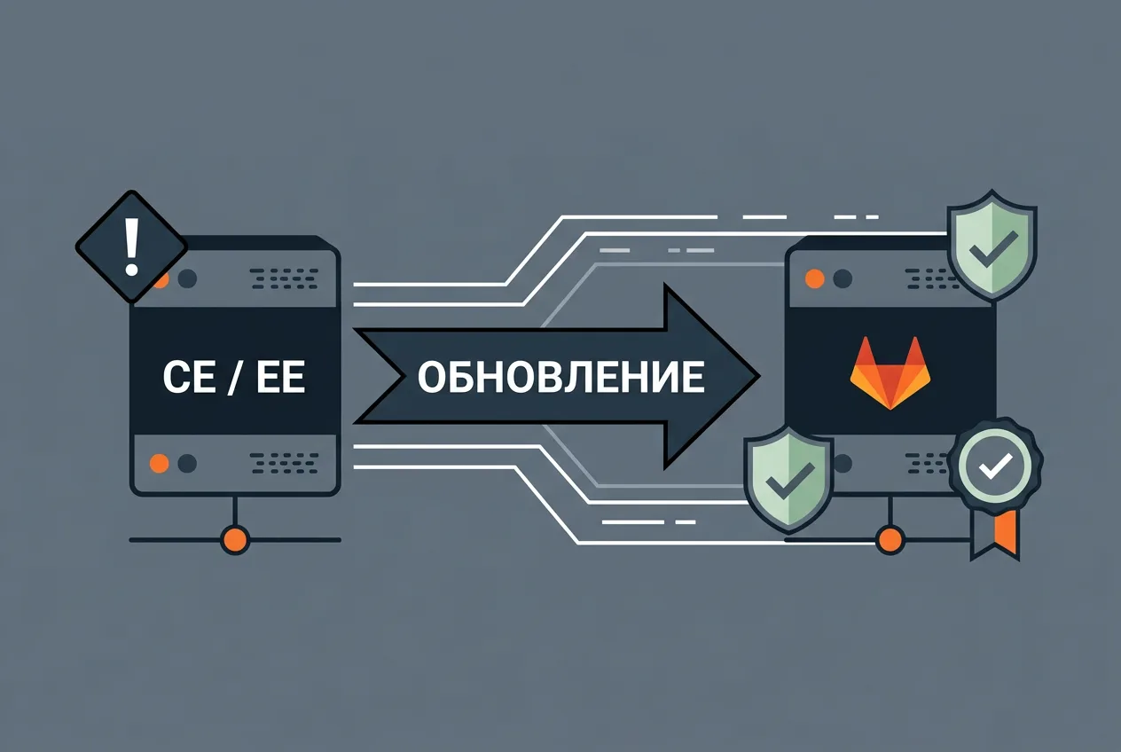 Инфографика процесса обновления версий GitLab CE и EE для устранения критической уязвимости