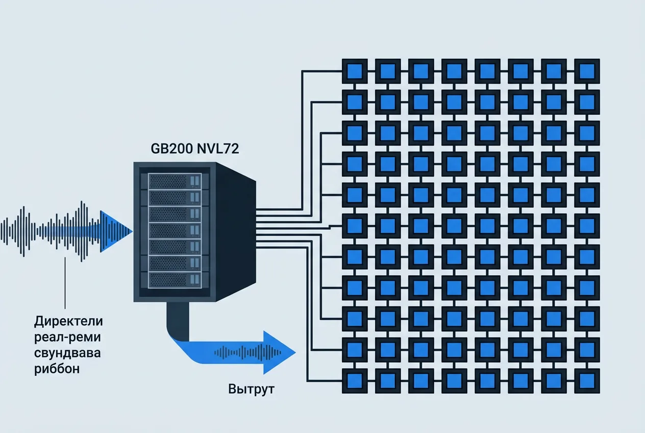 Инфографика кластера NVIDIA GB200 NVL72 для обучения речевой ИИ-модели Block Dessa