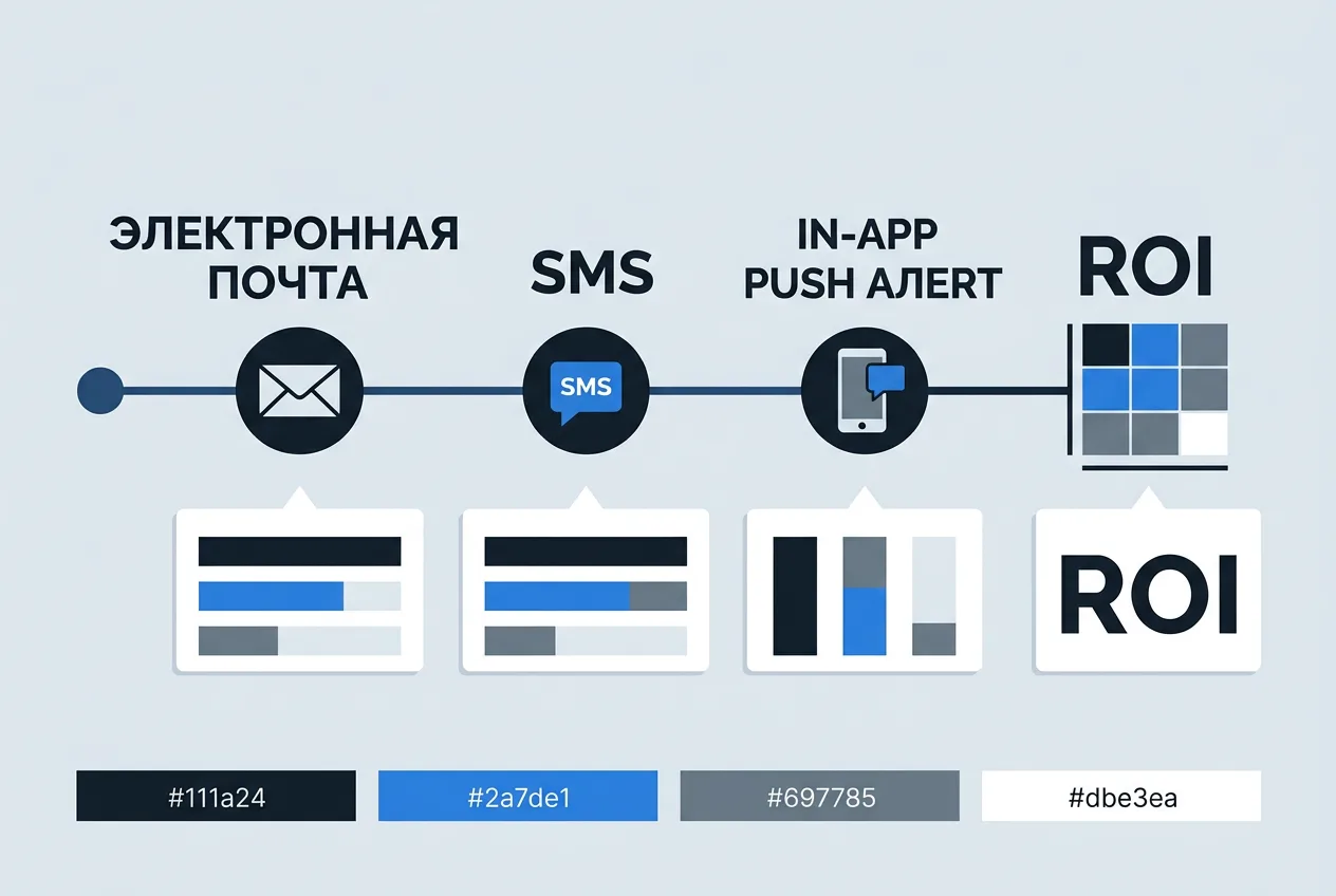 Инфографика моделей атрибуции выручки по каналам email, SMS и push в Emarsys
