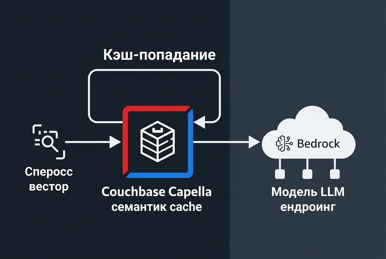Схема семантического кэширования Couchbase и интеграции с Amazon Bedrock