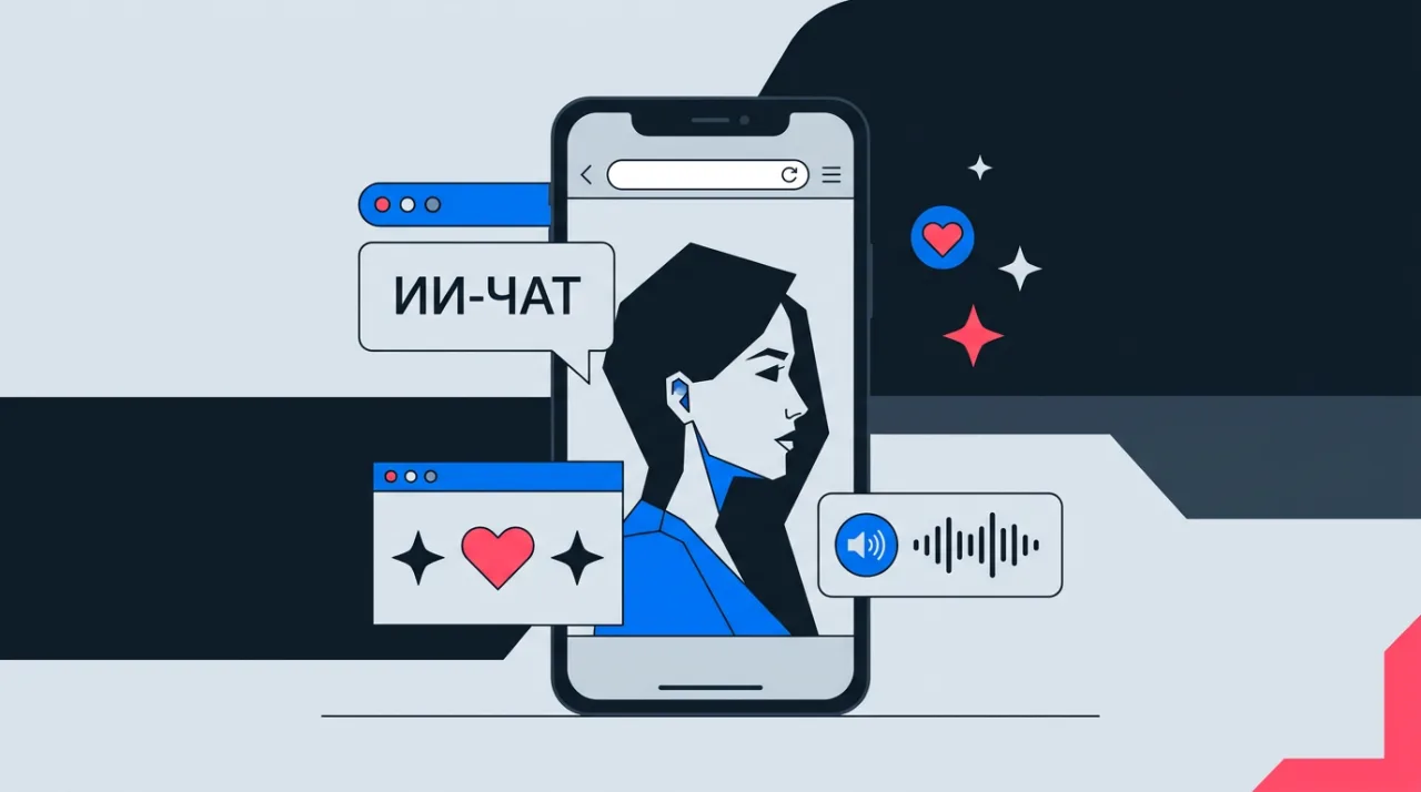 Иллюстрация запуска ИИ-чата с виртуальными собеседницами Flirtella.com в браузере