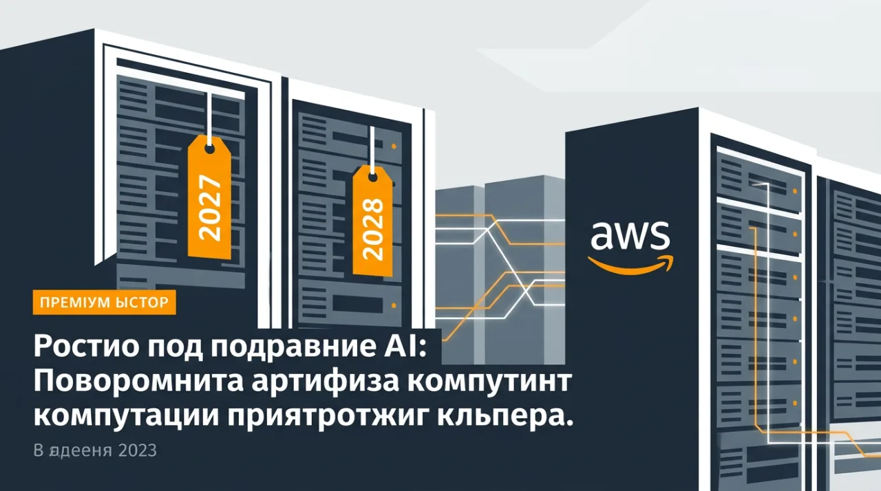 Векторная иллюстрация серверной инфраструктуры AWS с пометками бронирования на 2027 и 2028 годы.