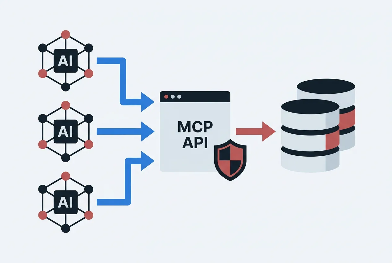 Схема взаимодействия AI-агентов с базой данных Oracle через протокол MCP и защищённый API.