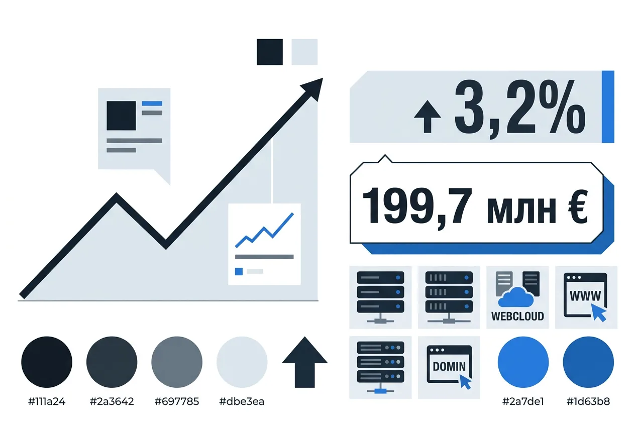 Инфографика финансовых показателей сегмента Webcloud компании OVHcloud с ростом выручки.