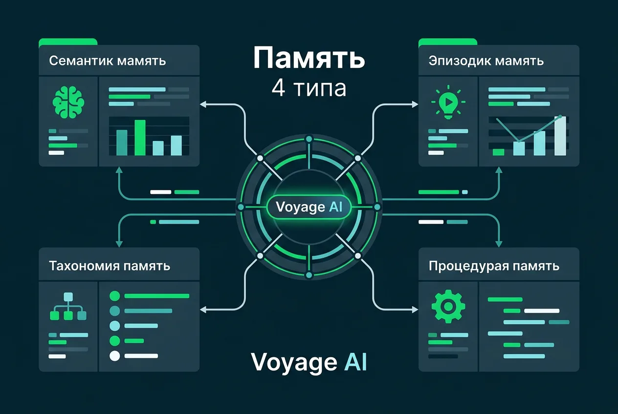 Инфографика 4 типов долгосрочной памяти AI-агентов в архитектуре Atlas Agent Engine