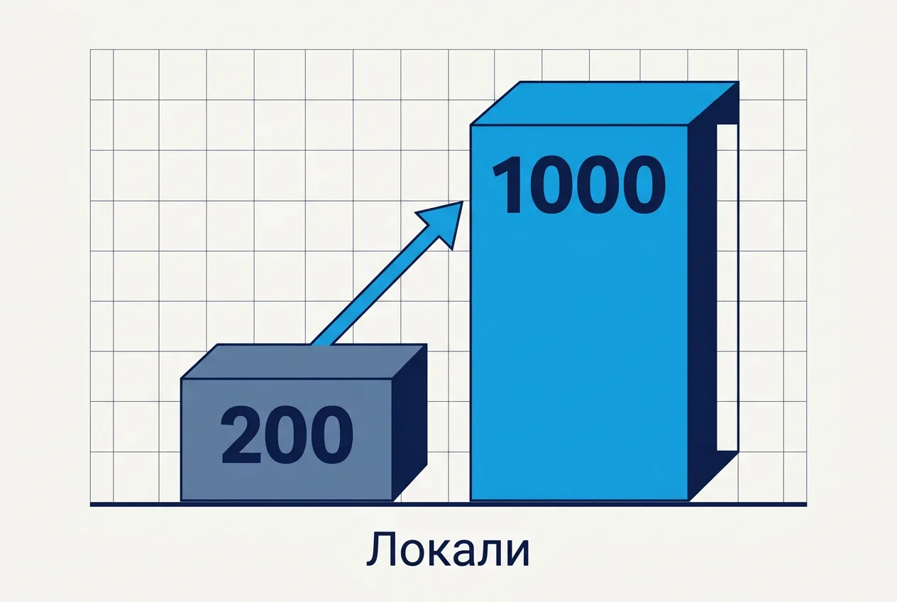 Инфографика увеличения количества поддерживаемых локалей в Salesforce с 200 до 1000