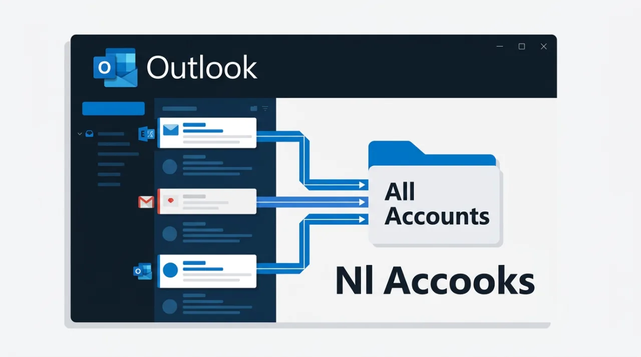 Векторная иллюстрация объединения почтовых ящиков All Accounts view в New Outlook