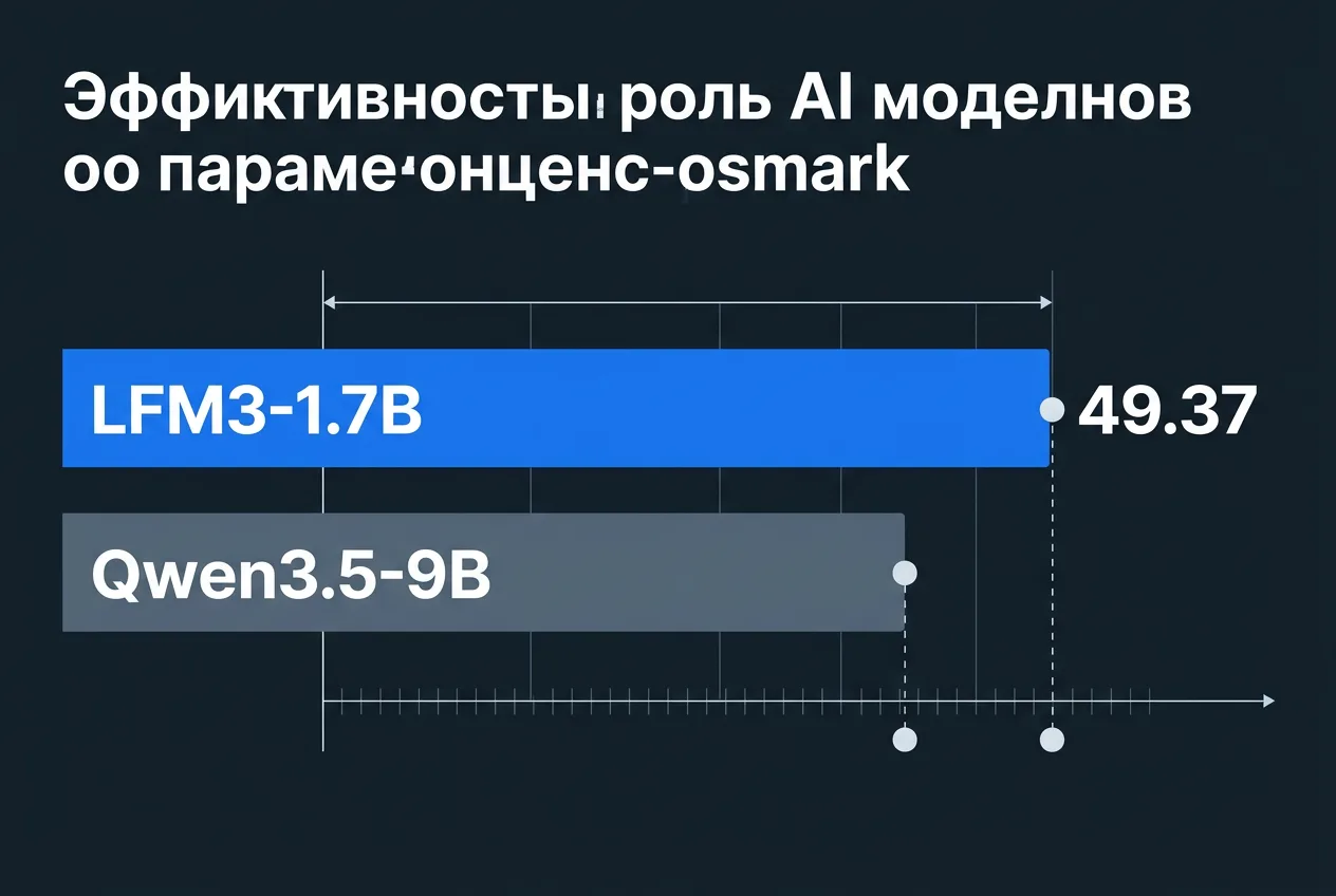 Векторный график сравнения бенчмарков компактной LFM3-1.7B и девятимиллиардной Qwen3.5-9B.