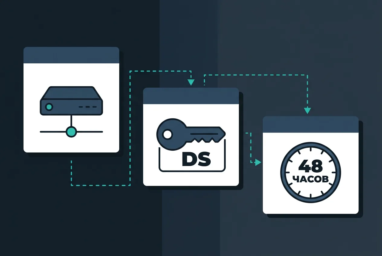 Инфографика ручной настройки записей DNSSEC и времени ожидания обновления DNS