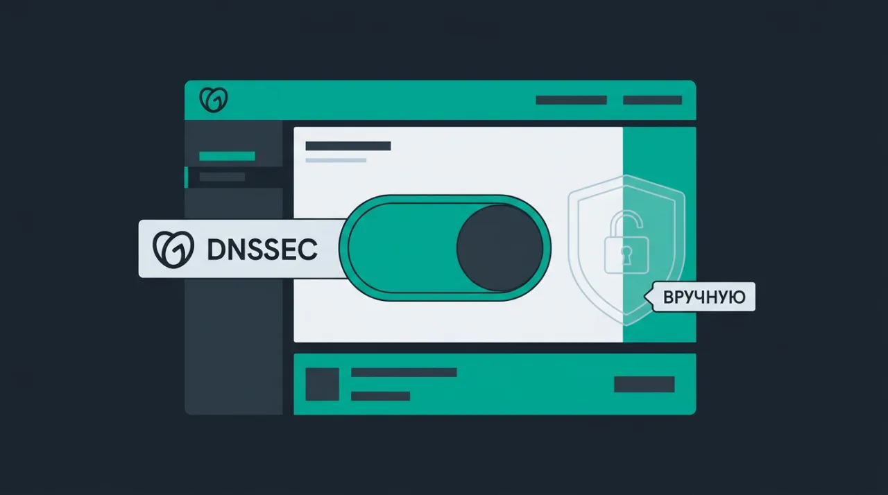 Векторная иллюстрация отключенного по умолчанию протокола DNSSEC в интерфейсе GoDaddy