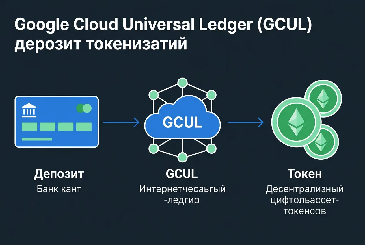 Инфографика процесса выпуска токенизированных депозитов через распределенный реестр GCUL.