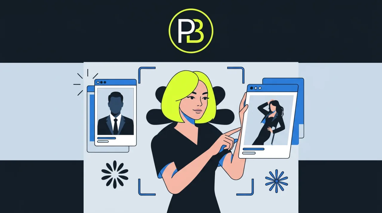 Обзор сервиса нейрофотосессий PicBloom с маскотом и логотипом платформы