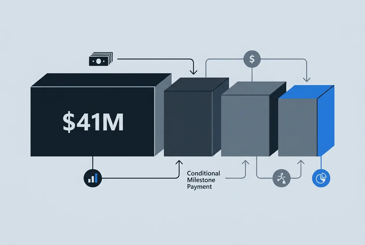 Инфографика структуры сделки Киевстар и GigaCloud: базовая сумма $41 млн и дополнительные выплаты